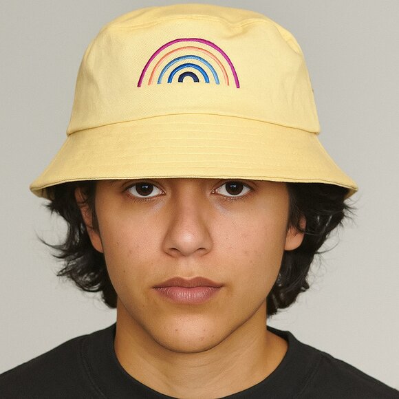 Gay Pride Apparel Bucket Hat – Yellow Cotton with Embroidered Rainbow – NWT - Picture 1 of 8